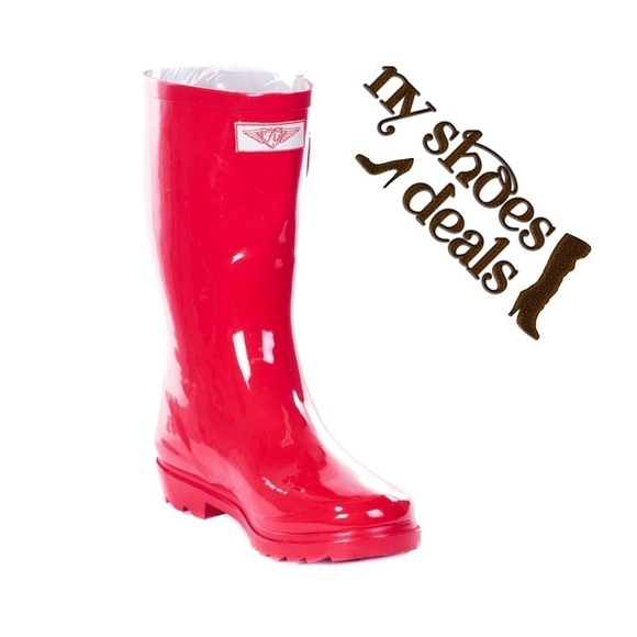 forever young Shoes - Women Rubber Rain Boots, 11'' Red Garden Rainboots